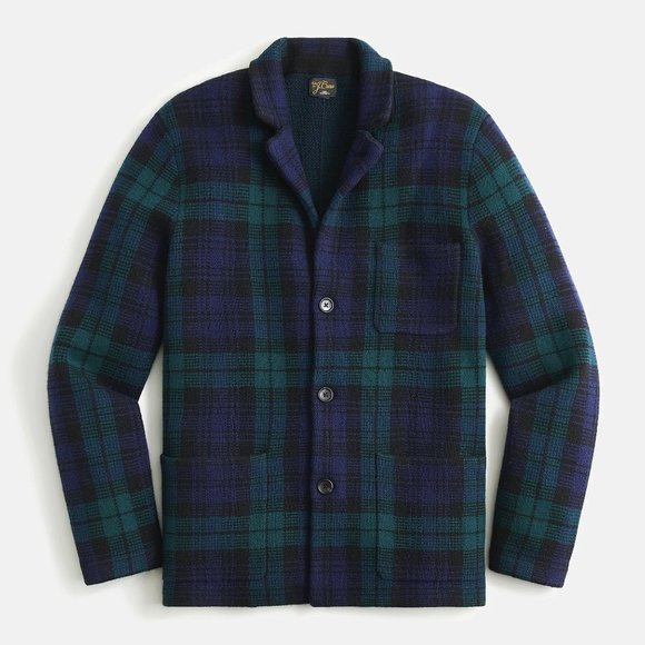 J. Crew Other - NWT $398 J Crew 100% Cashmere Black Watch Plaid Blue Cardigan Sweater Blazer